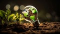 Green Innovation: Light bulb with plant and green earth inside. Generative AI
