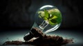 Green Innovation: Light bulb with plant and green earth inside. Generative AI