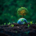 Green innovation Tree and globe signify renewable energy and environmental protection