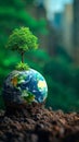 Green innovation Tree and globe signify renewable energy and environmental protection