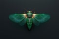 Green insect with large wings on dark background Royalty Free Stock Photo