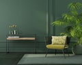 Green interior with a yellow armchair