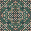 green intricate Islamic pattern featuring geometric shapes and ornate motifs