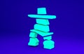 Green Inukshuk icon isolated on blue background. Minimalism concept. 3d illustration 3D render