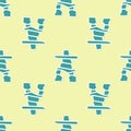 Green Inukshuk icon isolated seamless pattern on yellow background. Vector