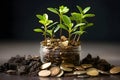 Green Investments: Coins Sprouting Small Plants - A Sustainable Economic Growth Concept
