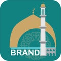 Green Islamic logo with gold dome and minaret