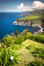 Green island in the Atlantic Ocean, Sao Miguel, Azores, Portugal Royalty Free Stock Photo