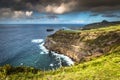 Green island in the Atlantic Ocean, Sao Miguel, Azores, Portugal Royalty Free Stock Photo