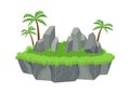 Green island with blocks stones. Stone ledges palm trees and clover lawn platform beautiful view natural formations Royalty Free Stock Photo