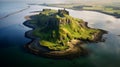 Green Island With Castle: Aerial Image Of Yorkshire\'s Lively Coastal Landscape