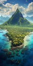 Tropical Island Paradise: Stunning Green Trees And Majestic Mountain Vistas