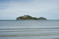 Green island and sea with a wave and clear blue sky, prachuapkhirikhan Thailand