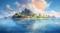 Enigmatic Tropics A Hyperrealistic Digital Painting Of An Island With Mountains