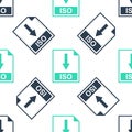 Green ISO file document icon. Download ISO button icon isolated seamless pattern on white background. Vector Royalty Free Stock Photo