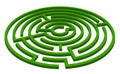 Green isometric simple garden maze. 3d round labyrinth in perspective lying on the white background. Vector illustration