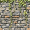Green ivy climbing on a stone wall. Natural background texture. AI-generated image