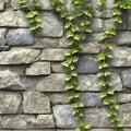 Green ivy climbing on a stone wall. Natural background texture. AI-generated image