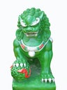 Green jade Oriental chinese Lion statue isolated on white background Royalty Free Stock Photo