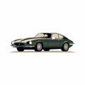 Green Jaguar Etype Illustration In Navy And Bronze: Minimalist 1970s Classic American Car Art Royalty Free Stock Photo