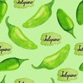 Green jalapeno pepper watercolor seamless pattern