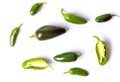 Green jalapenos peppers on white background