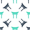 Green Japan Gate icon isolated seamless pattern on white background. Torii gate sign. Japanese traditional classic gate