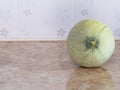 Green japanese melon on counter in kitchen