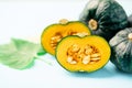 Green Japanese pumpkins preparing for cooked