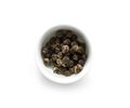 Green jasmine tea in white bowl, topview Royalty Free Stock Photo