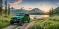 jeep wrangler sahara off road in spring wetland Royalty Free Stock Photo