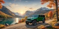 jeep wrangler sahara off road in spring wetland Royalty Free Stock Photo