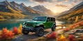 jeep wrangler sahara off road in spring wetland Royalty Free Stock Photo