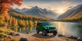 jeep wrangler sahara off road in spring wetland Royalty Free Stock Photo