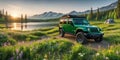 jeep wrangler sahara off road in spring wetland Royalty Free Stock Photo