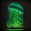 a green jellyfish in a dark room with a black background Royalty Free Stock Photo