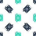 Green Jewish torah book icon isolated seamless pattern on white background. Book of the Pentateuch of Moses. On the