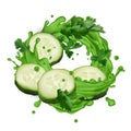 Green juice splash with cucumber slices and celery leaves