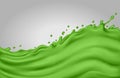 Green juice splash wave on a gray background