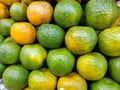 Fresh green Orange display on the store,juicy orange display close up view of natural background