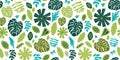 Green jungle floral seamless pattern. Tropical leaves, palm leaves, safari nature background. Vector rainforest print. Royalty Free Stock Photo