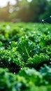 Green kale growing in a field with a digital network overlay representing smart farming Royalty Free Stock Photo
