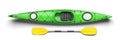 Green kayak and oar on top view 3D