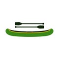 Green kayak with oars icon, flat style