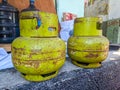 a green 3kg lpg cylinders for cooking Royalty Free Stock Photo