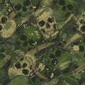 Green khaki grunge camo pattern with human skulls