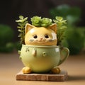 Exquisite Craftsmanship Cute Green Cat With Green Plants In Kitchen Decor