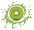 Green kiwi slice with splash and many juice drops Royalty Free Stock Photo