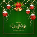 Green Knitted Background with Christmas Balls Royalty Free Stock Photo