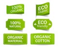 Green label for eco, organic product. Natural tag for cloth. Cotton organic badge for guarantee quality. Ecofriendly textile